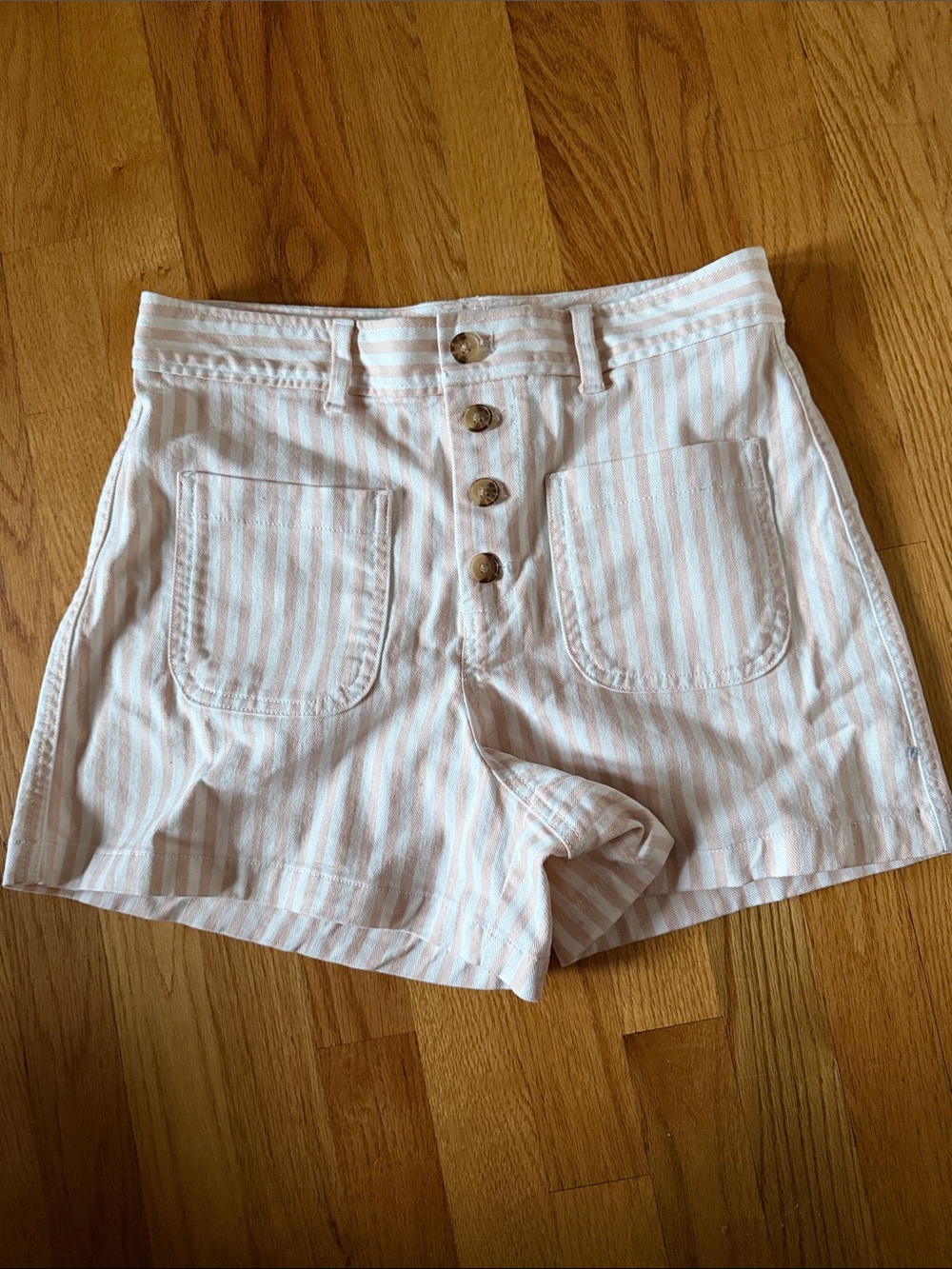GAP Pink and White Striped High-Waist Women's Shorts